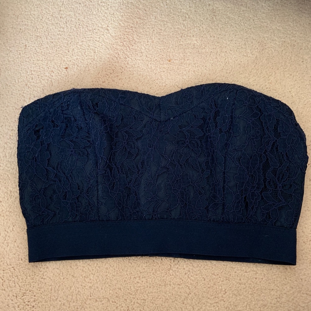 Navy floral crop strapless crop top